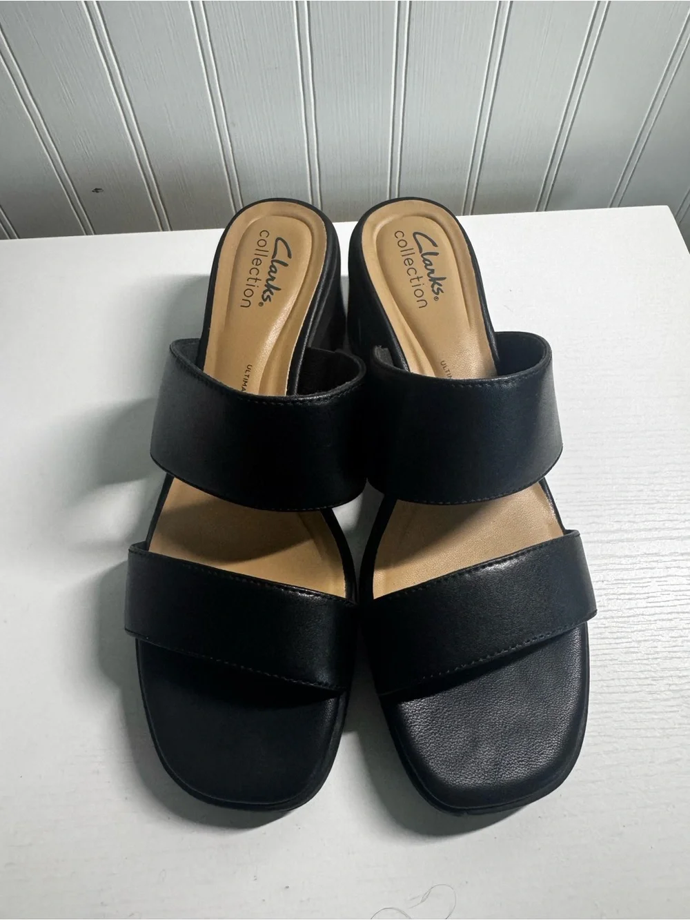 Clarks Collection Women's Black Double-Band Slide Sandals